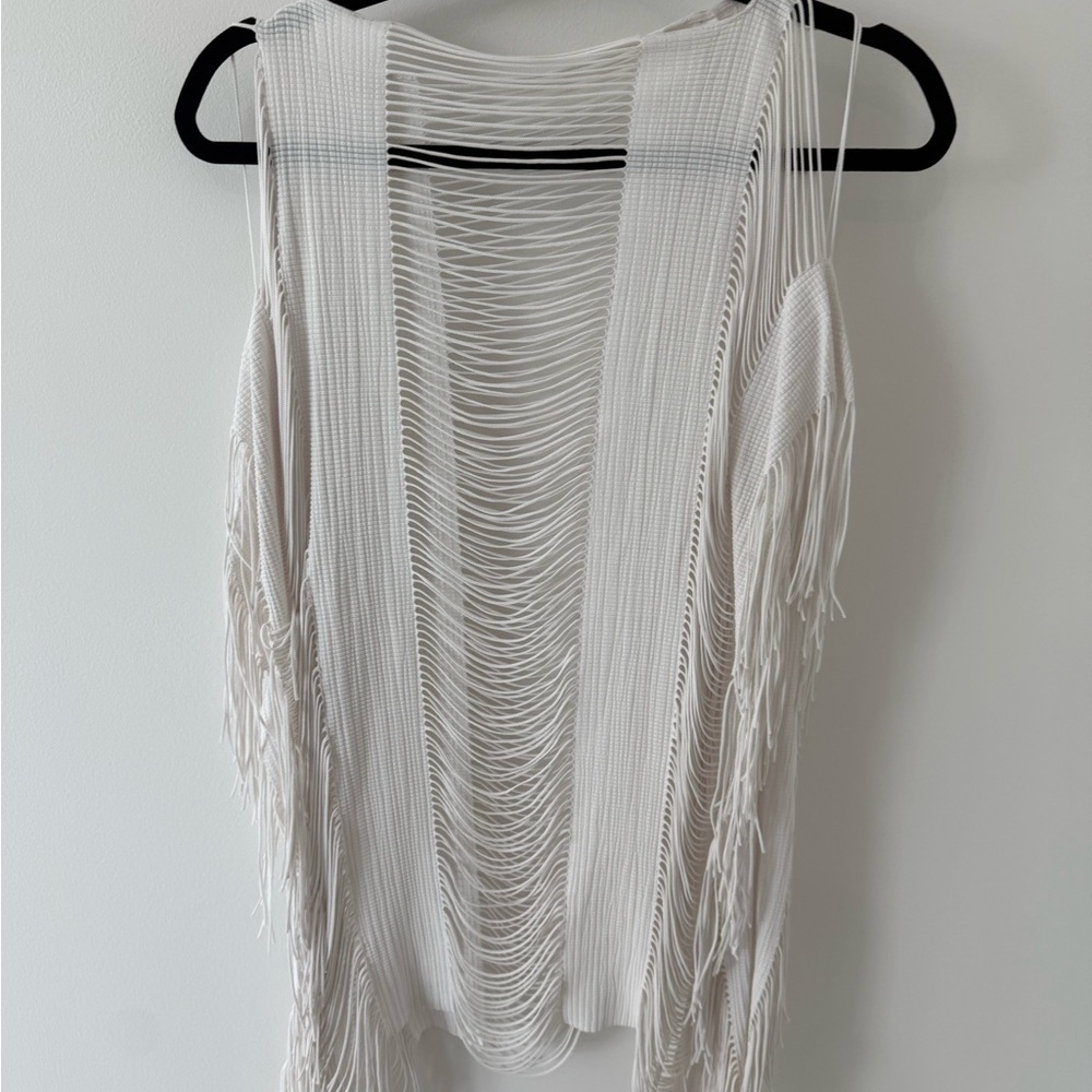 Pilyq Cream Open-Knit Fringe Vest
